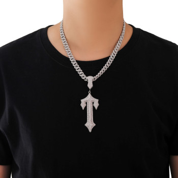 Iced Out Sword Cross Pendant with Chain for Men