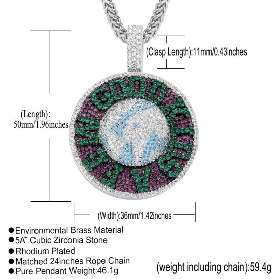 Fashion Hip Hop Rotatable Round Pendant with StainlessSteel Chain