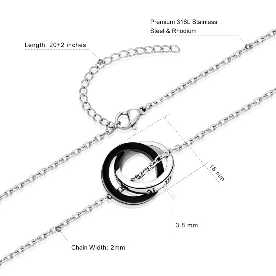 Roman Numerals Double Ring Pendant with 2mm Cable Chain