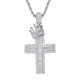 Iced Out Crown Cross Pendant with 3mm Rope Chain for Men