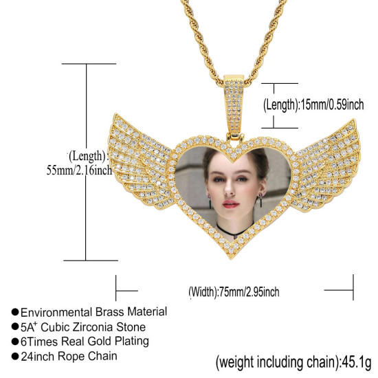 Fashion Love Wings Photos Pendant ( Send us Photo)