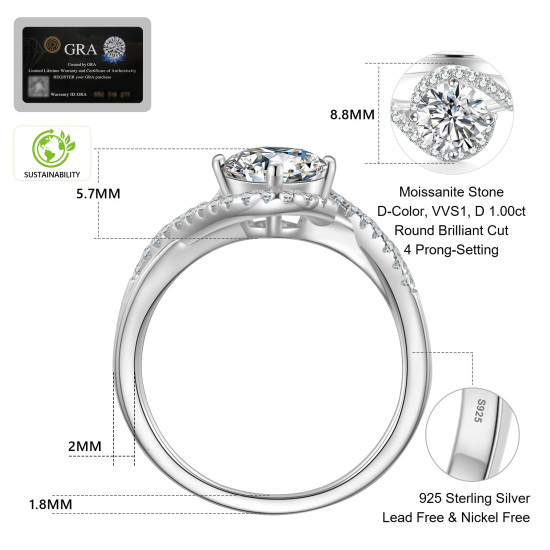 Trendy 0.50/1.00/1.50ct Carats VVS1 Moissanite Rings for Women 