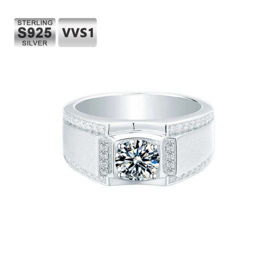 Blingbling Sterling Silver 1.0 Carats VVS1 Moissanite Men Ring