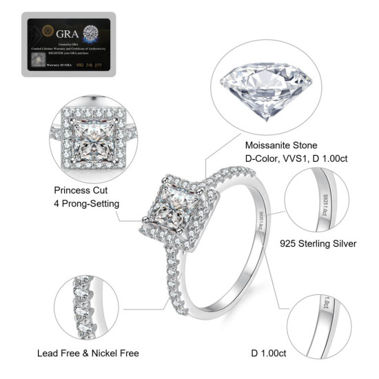 Modern Square 1.0 Carats VVS1 Moissanite Rings for Women