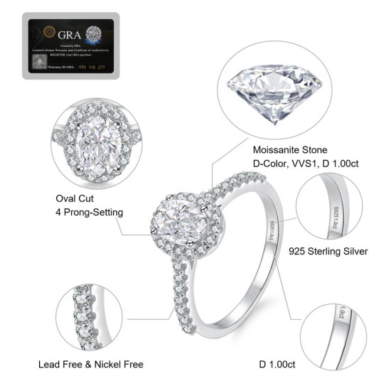 Trendy Oval 1.0 Carats VVS1 Moissanite Rings for Women