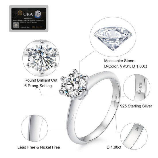 Glamorous 1.0 Carats VVS1 Moissanite Rings for Women