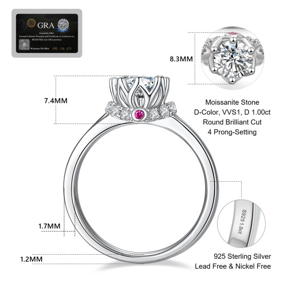 Iced 1.0 Carats VVS1 Moissanite Rings Prong Setting for Women 