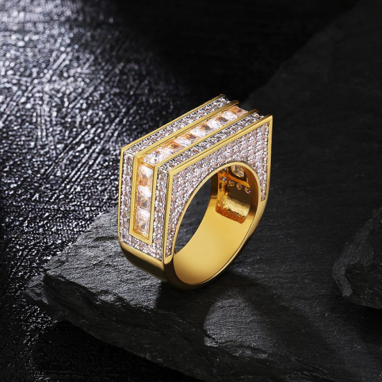 Gorgeous Single Rows Princess Cut CZ Diamond Mens Rings