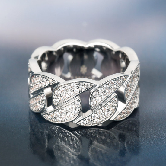 Fashion White Gold Diamond CZ Cuban Link Mens Ring