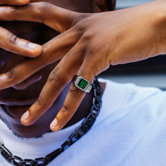 Modern Square Malachite Mens Ring