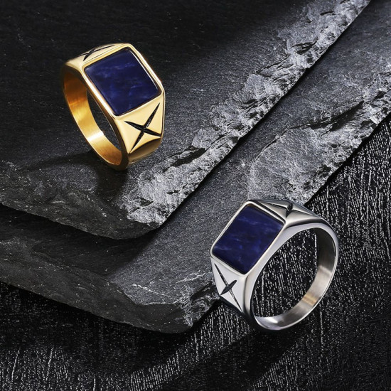 Modern Square Lapis Lazuli Mens Ring