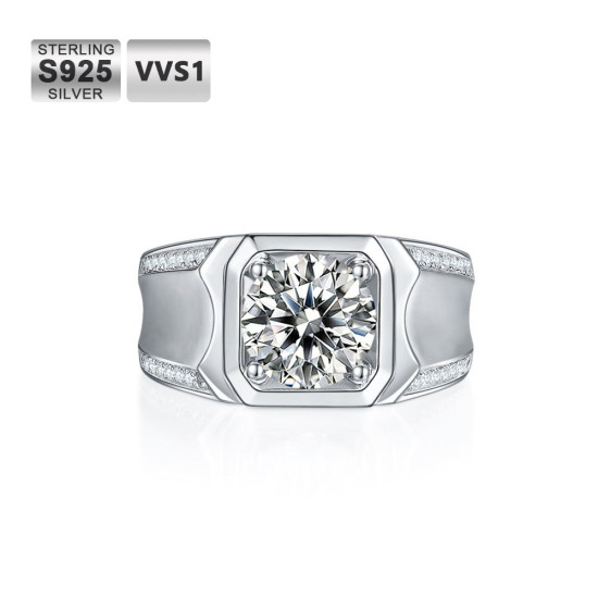 Sterling Silver 3.0 Carats VVS1 Moissanite Men Ring