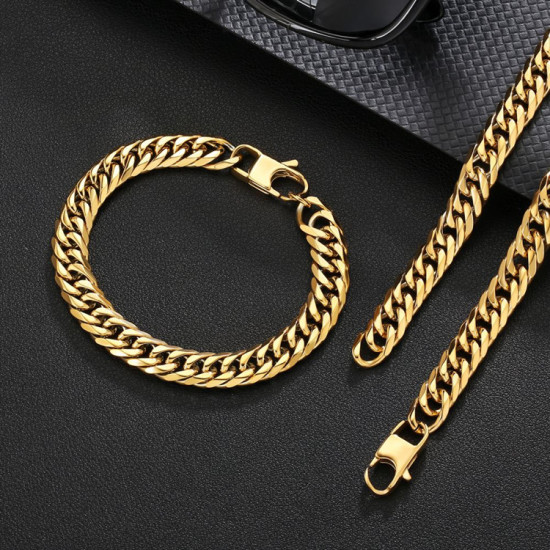6-Sided | Iced 10mm Stainless Steel Miami Cuban Link Chain and Bracelet Set
