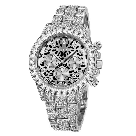 Modern Baguette Cut Leopard Print Round Diamond Dial Watch