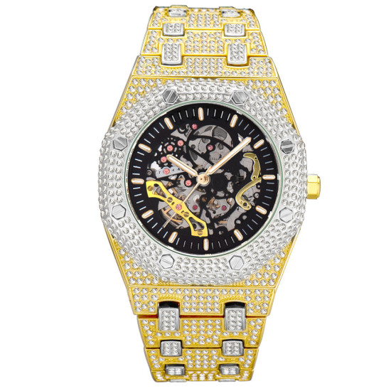 Fashion Men's Mechanical Watch with Baguette Stones