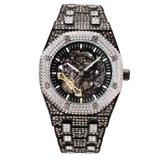 Fashion Men's Mechanical Watch with Baguette Stones