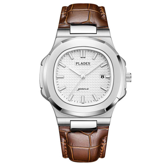 Classic Men's Iced Watch with Leather Strap