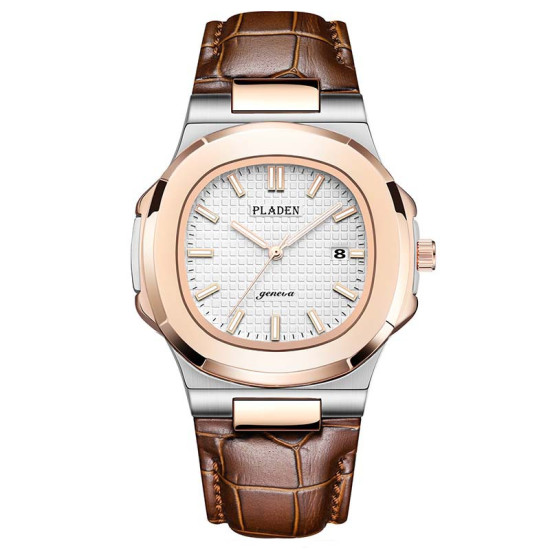 Classic Men's Iced Watch with Leather Strap