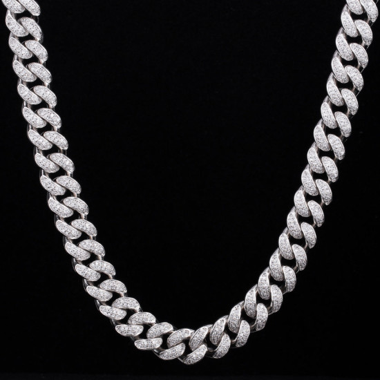 12mm Hip Hop Iced Out Cuban Link Necklace in White Gold