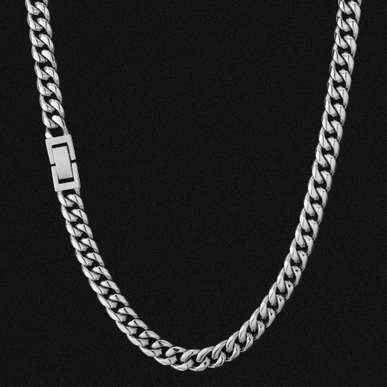 Hip Hop 8mm Miami Stainless Steel Cuban Link Chain with Lobster Clasp 