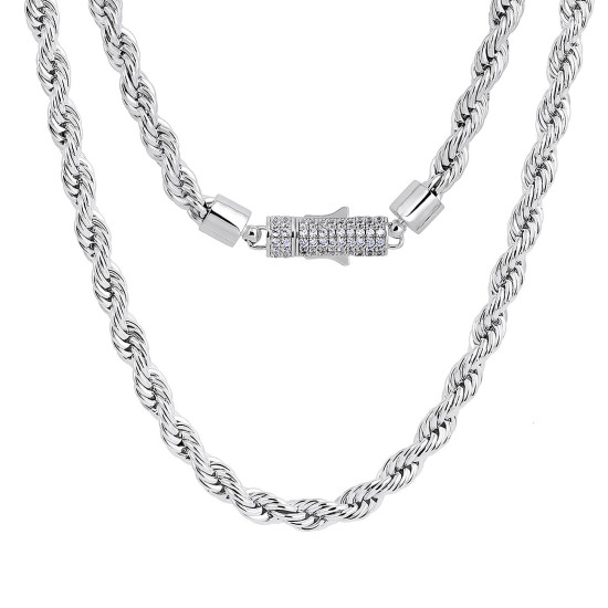 6mm Fashion Iced Out Lock Mens Rope Chain in 18K Gold