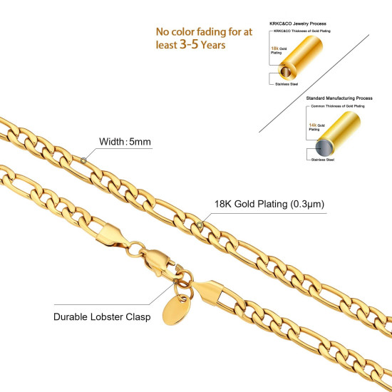 Hip Hop 3mm Stainless Steel Figaro Chains In 18K Gold