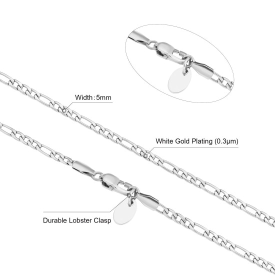 Fashion Mens 3mm Stainless Steel Figaro Chains In White Gold