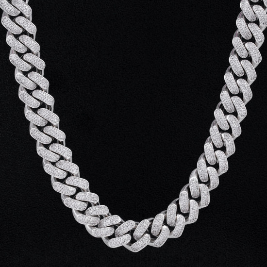 18mm Iced Out Diamond Cuban Link Chains for Men in White Gold