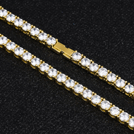 Hip Hop 3mm 14K Gold CZ Diamond Mens Tennis Chain 