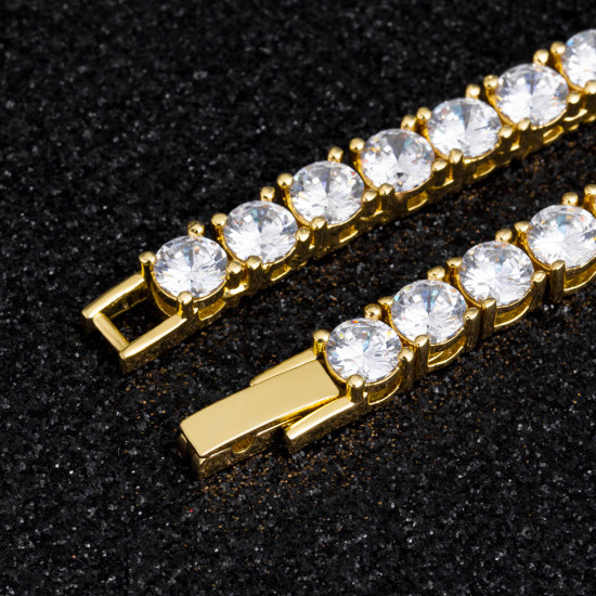 Hip Hop 3mm 14K Gold CZ Diamond Mens Tennis Chain 