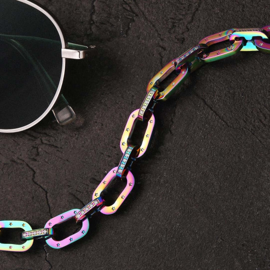 Hip Hop 10mm Rainbow Iced Out Mens Cable Chain