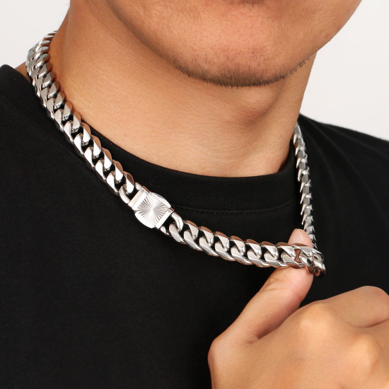 Classic 12mm Miami Cuban Mens Chain 6-Side with Embossed Clasp