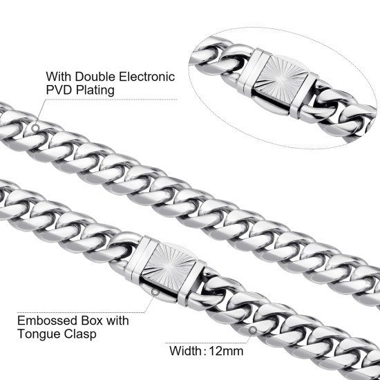 Classic 12mm Miami Cuban Mens Chain 6-Side with Embossed Clasp