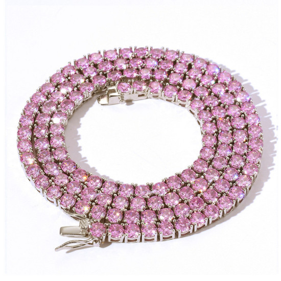 Hip Hop 4mm CZ Diamond Pink Mens Tennis Chain 