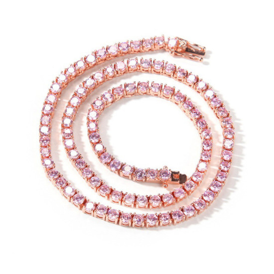 Hip Hop 4mm CZ Diamond Pink Mens Tennis Chain 