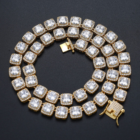 Hip Hop Square 10mm Iced Out CZ Diamond Mens Tennis Chain