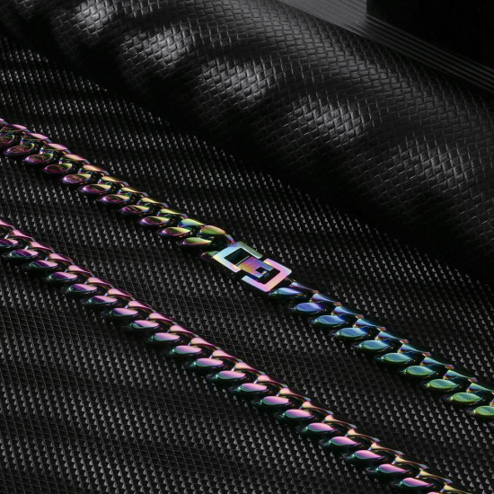 Fashion Rainbow 10mm Stainless Steel Cuban Link Chain