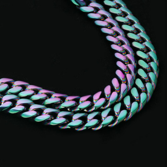 Fashion Rainbow 10mm Stainless Steel Cuban Link Chain