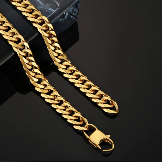 Simple Fashion 10mm 18K Gold/White Gold Flat Cuban Curb Chain