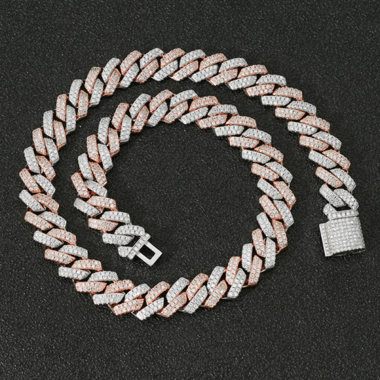 Fashion Rose Gold 14mm CZ Diamond Mens Cuban Chain