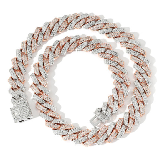 Fashion Rose Gold 14mm CZ Diamond Mens Cuban Chain