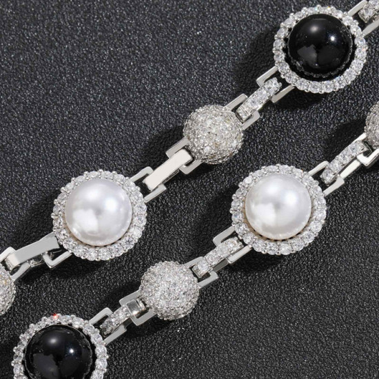 Trendy Diamond Black and White Pearls Classic Chain for Men