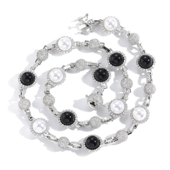 Trendy Diamond Black and White Pearls Classic Chain for Men