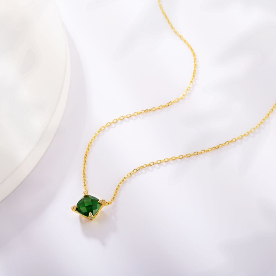 Green Birthstone Sapphire Diamond Necklace for Women