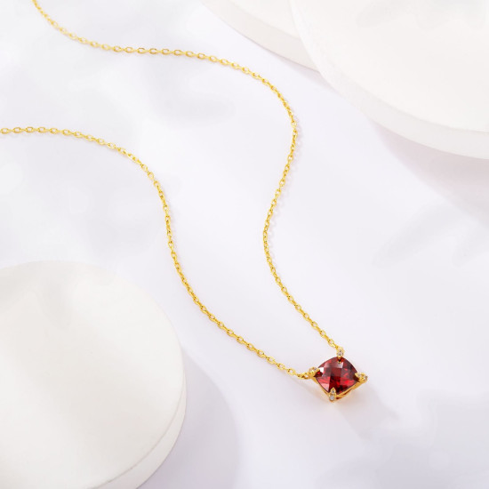 Red Birthstone Sapphire Diamond Necklace for Women