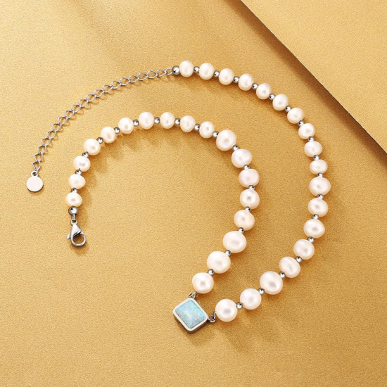 Chic 8mm Opal Freshwater Pearl Beaded Women Necklace