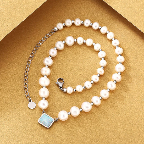 Chic 8mm Opal Freshwater Pearl Beaded Women Necklace