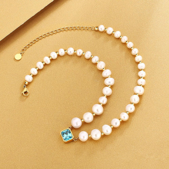 Modern 8mm Aqua Blue Freshwater Pearl Beaded Women Necklace