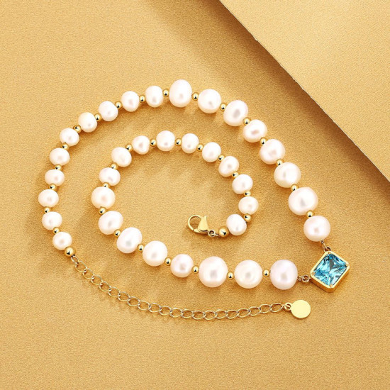 Modern 8mm Aqua Blue Freshwater Pearl Beaded Women Necklace