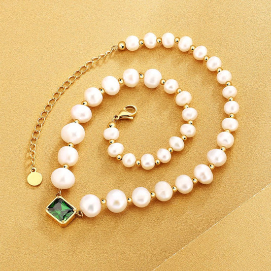 Cool 8mm Emerald Freshwater Pearl Beaded Women Necklace